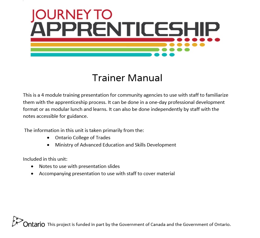 Photo of Journey to Apprenticeship Trainer manual